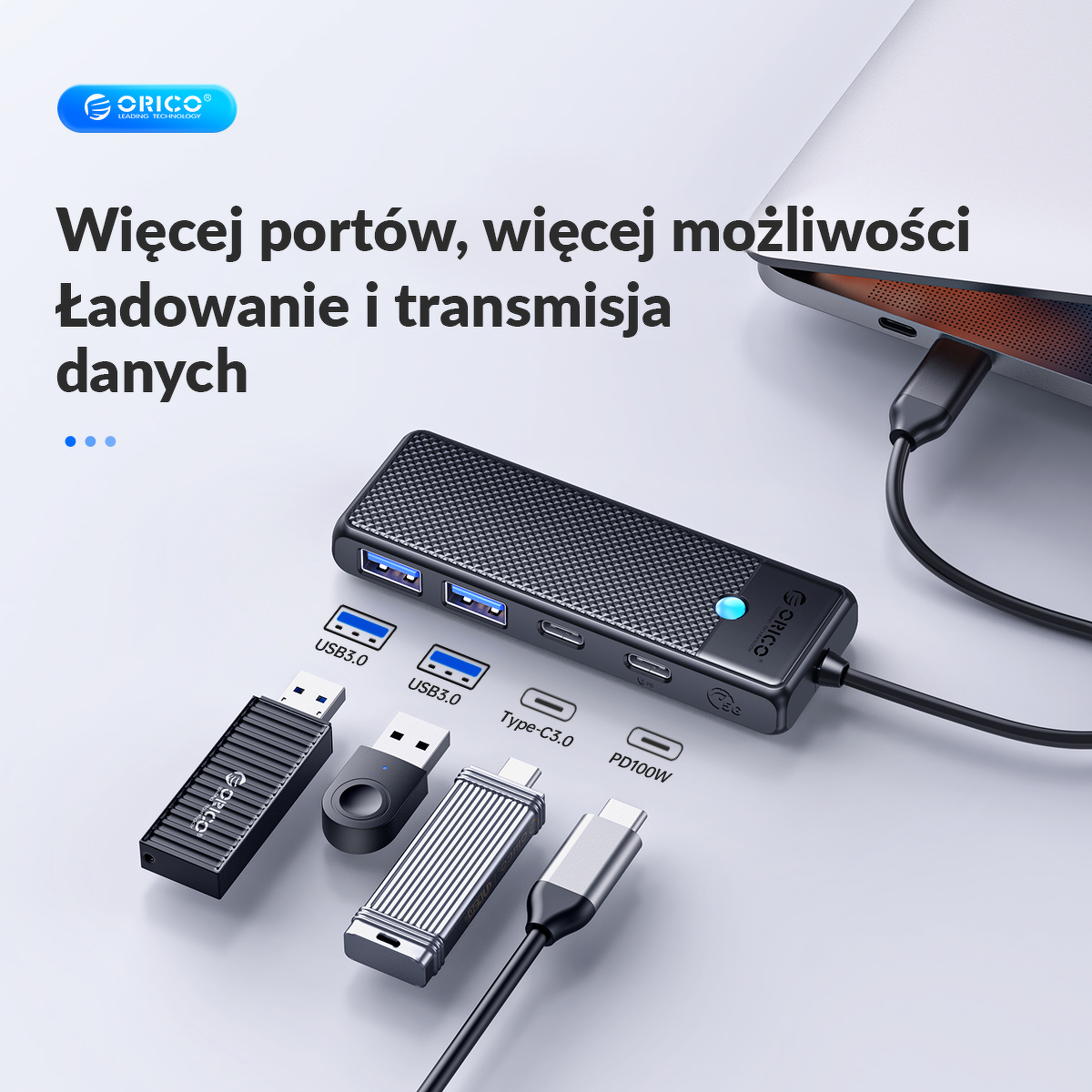 Orico Aktywny hub USB-C 5Gbps, 2x USB-A, 2x USB-C