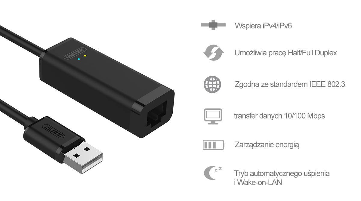Unitek Y-1468 adapter USB-Ethernet 10/100Mbps