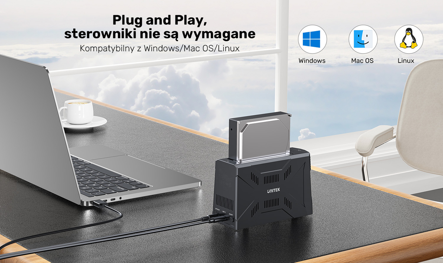 Unitek Stacja dokująca, 1x dysk M.2 NVMe, 1x dysk SATA, USB-C 10 Gbps