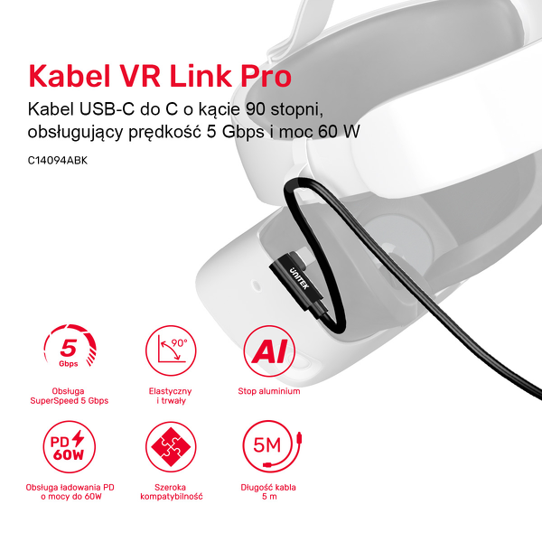 Unitek Kabel VR Link Pro USB-C do C 5Gps 60W