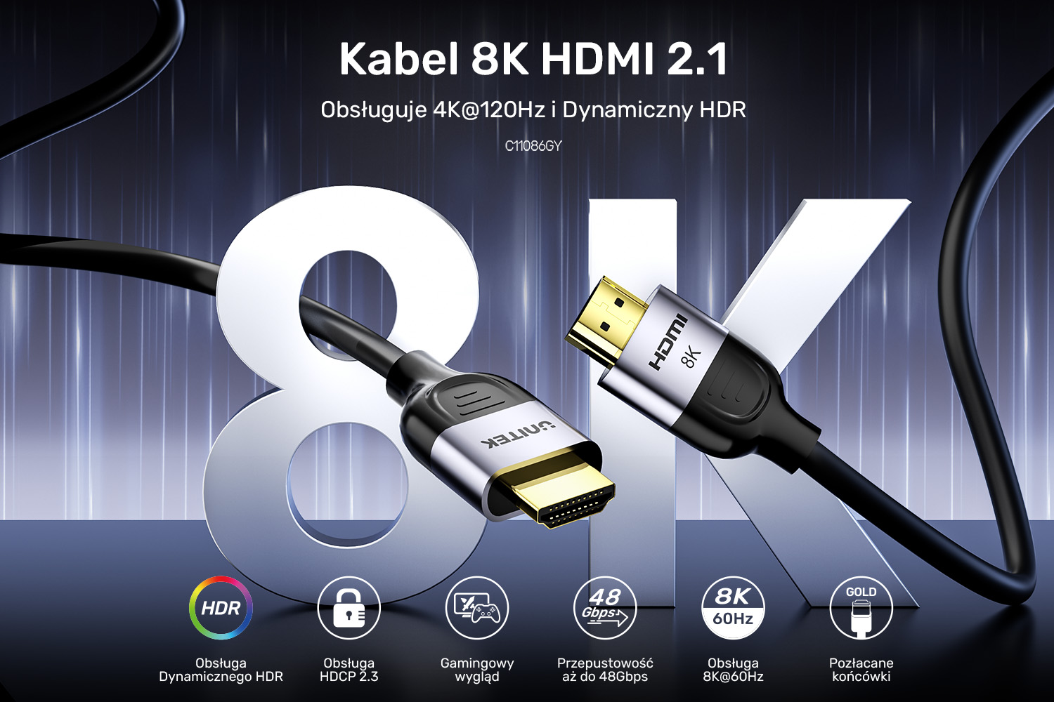 Unitek Kabel HDMI 2.1 8K 60Hz, czarny, 3m