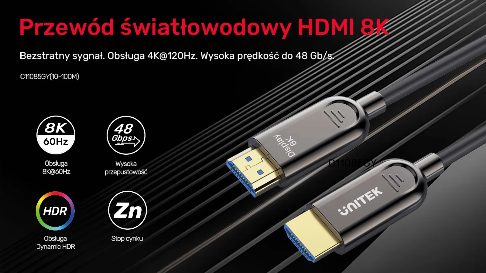 Unitek Kabel optyczny HDMI 2.1 AOC 8K 120Hz 30m