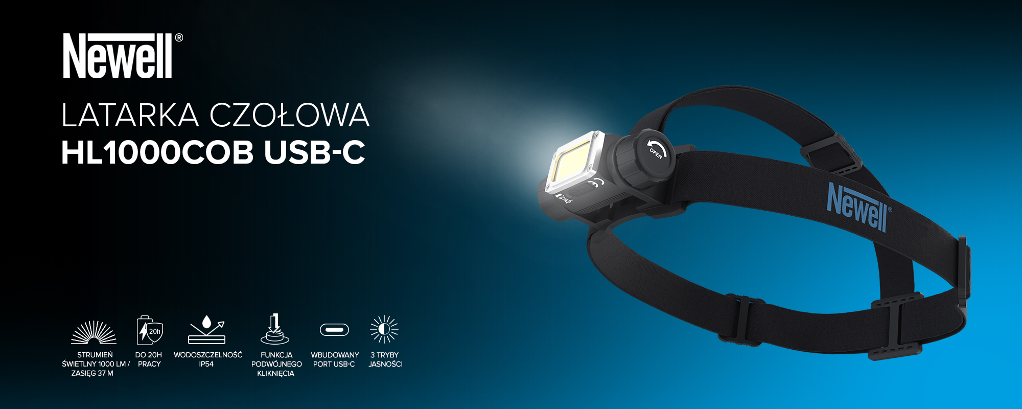 Latarka czołowa Newell  HL1000COB USB-C