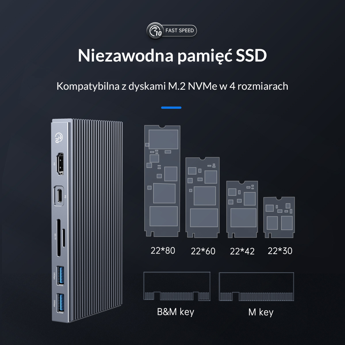 Orico Stacja dokująca 9w1 z obudową M.2 SSD NVMe