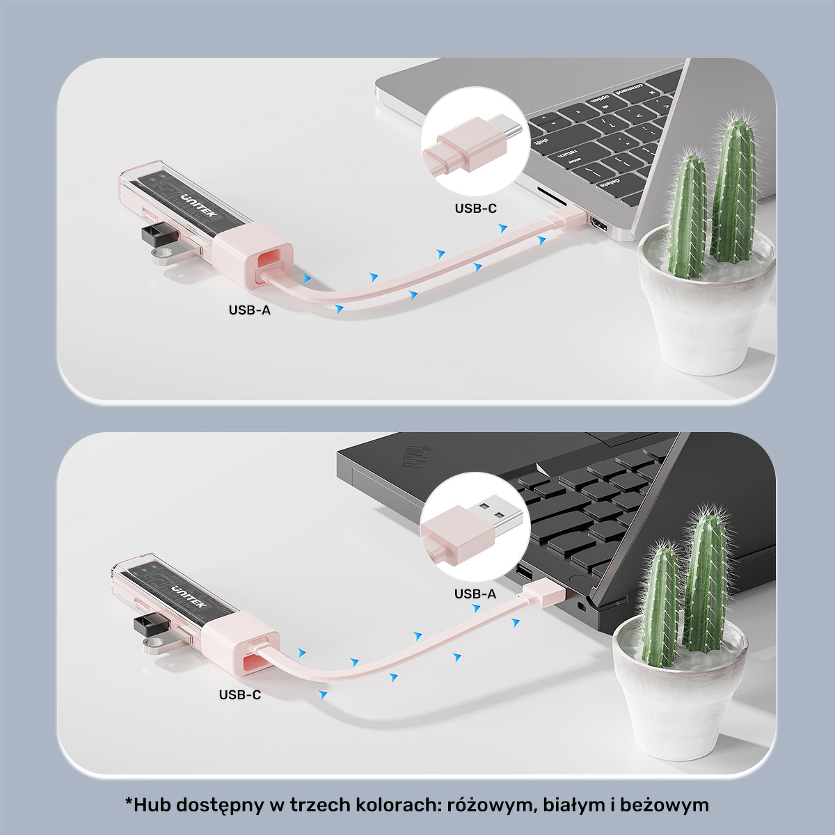 Unitek hub dwukierunkowy USB C/USB A 5Gbps, 4x USB A biały