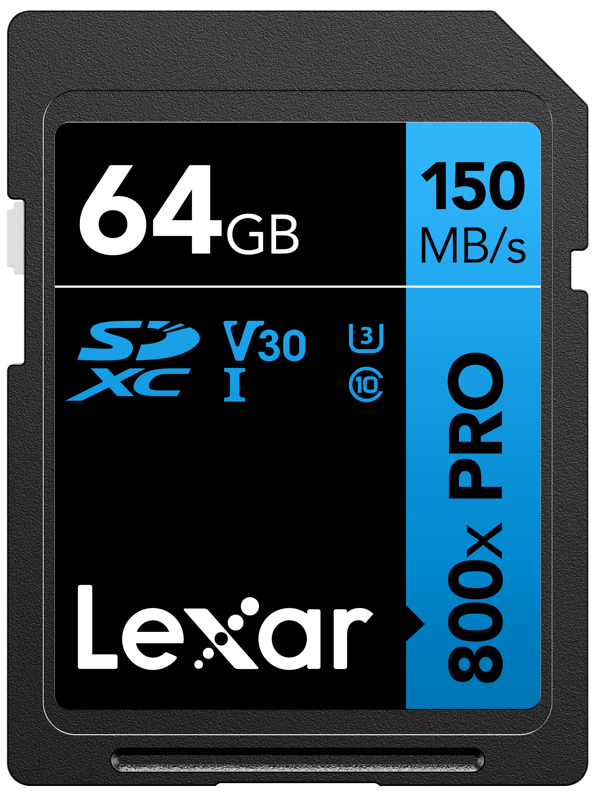 Lexar SDXC 800x Pro UHS-I cards, C10 (V30) U3, R150, 64GB