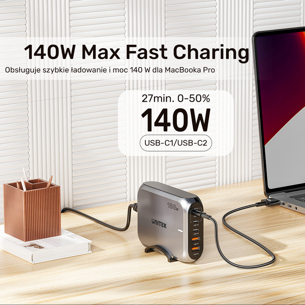 Unitek Szybka ładowarka sieciowa 2xUSB-A 3xUSB-C