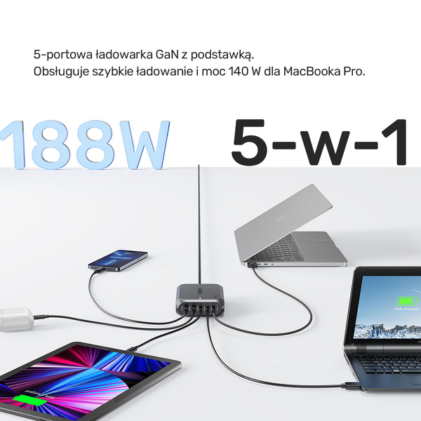 Unitek Szybka ładowarka sieciowa 2xUSB-A 3xUSB-C
