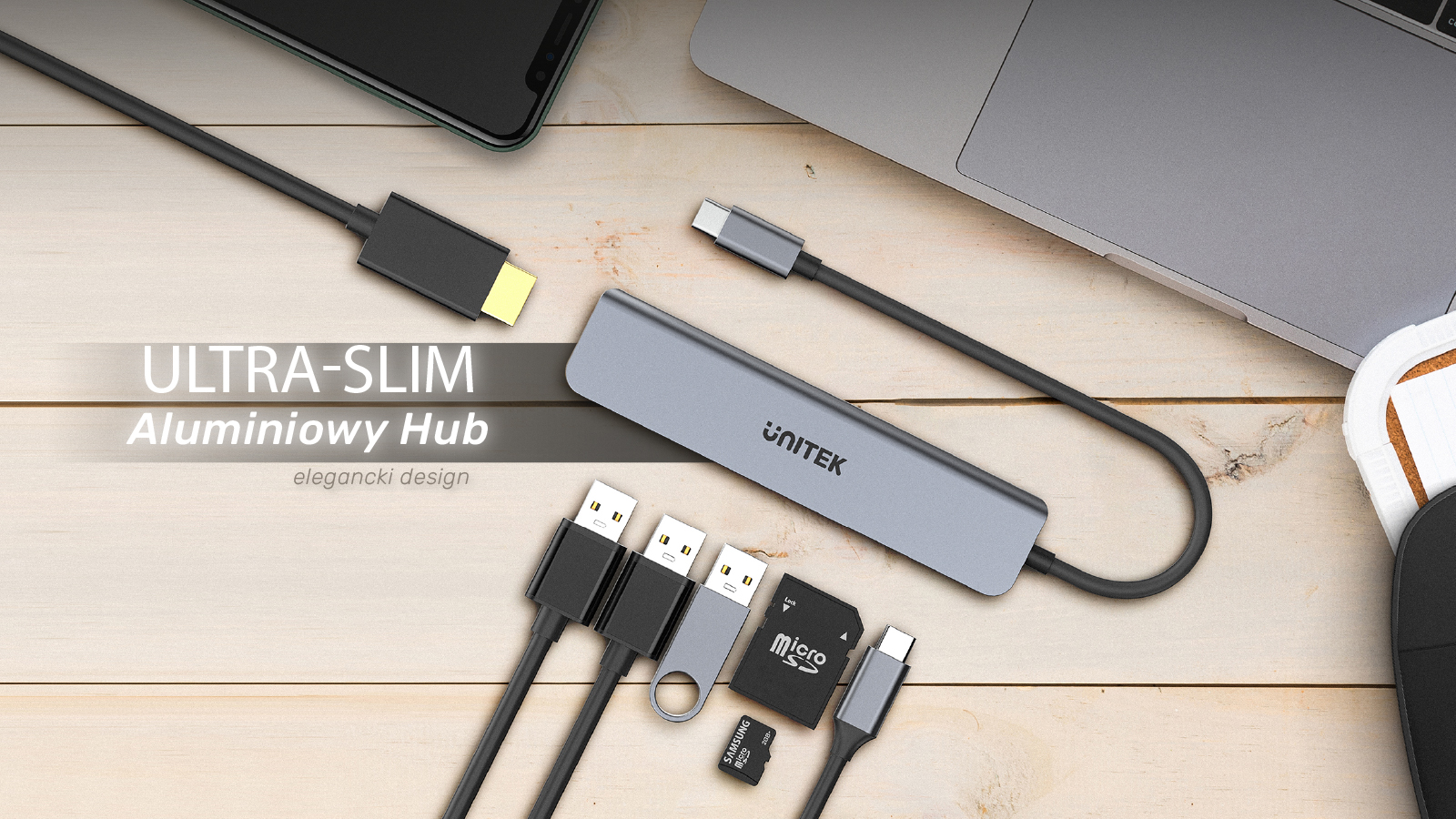 Unitek Hub USB-C H1118A 7w1 HDMI 4K 3x USB-A