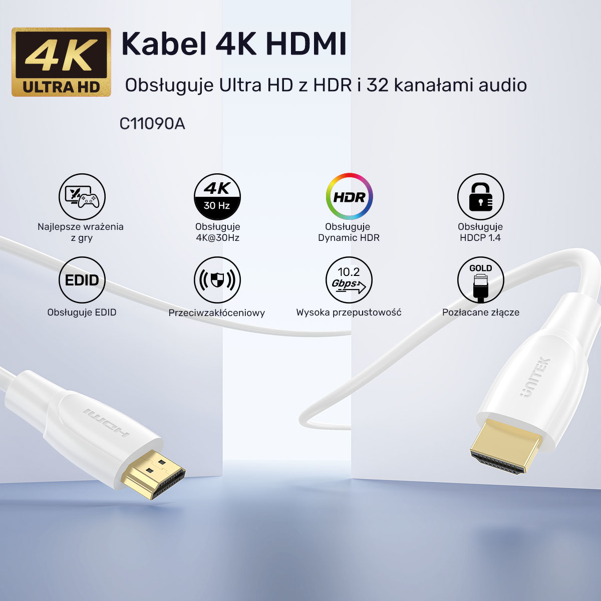 Unitek Kabel HDMI 2.0 4K biały 1m