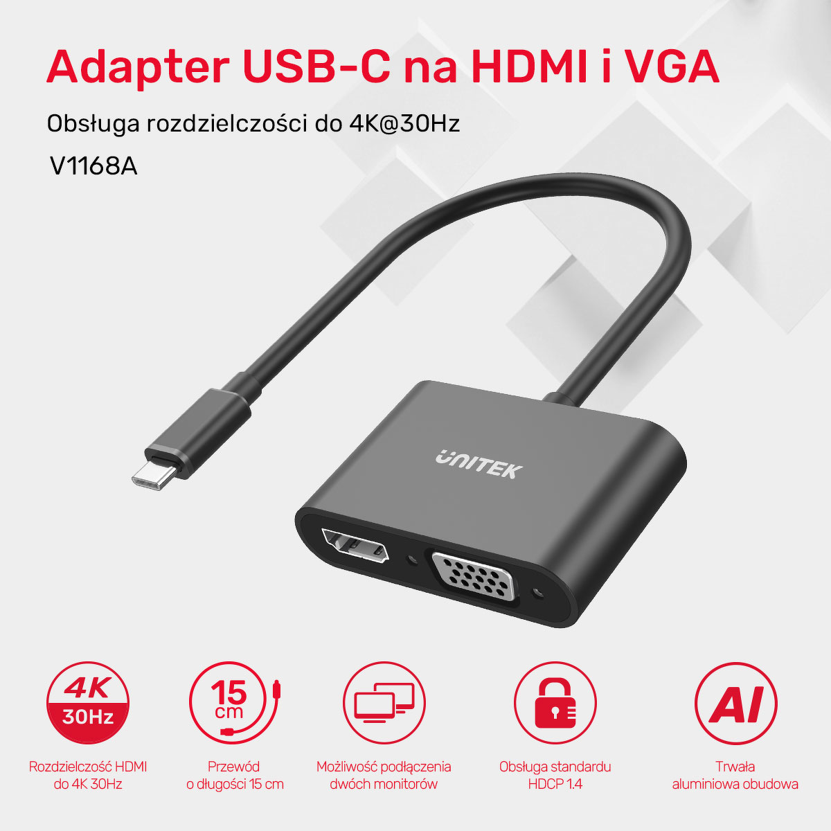 Unitek Adapter USB-C na HDMI 4K i VGA FullHD