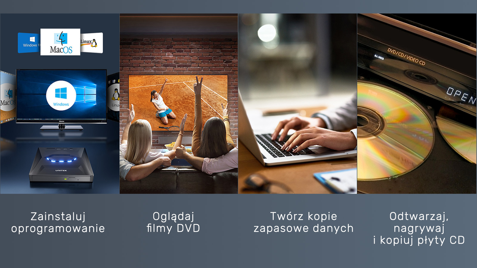 Unitek Nagrywarka zewnętrzna DVD/CD, Hub USB 5Gbps, czytnik kart SD