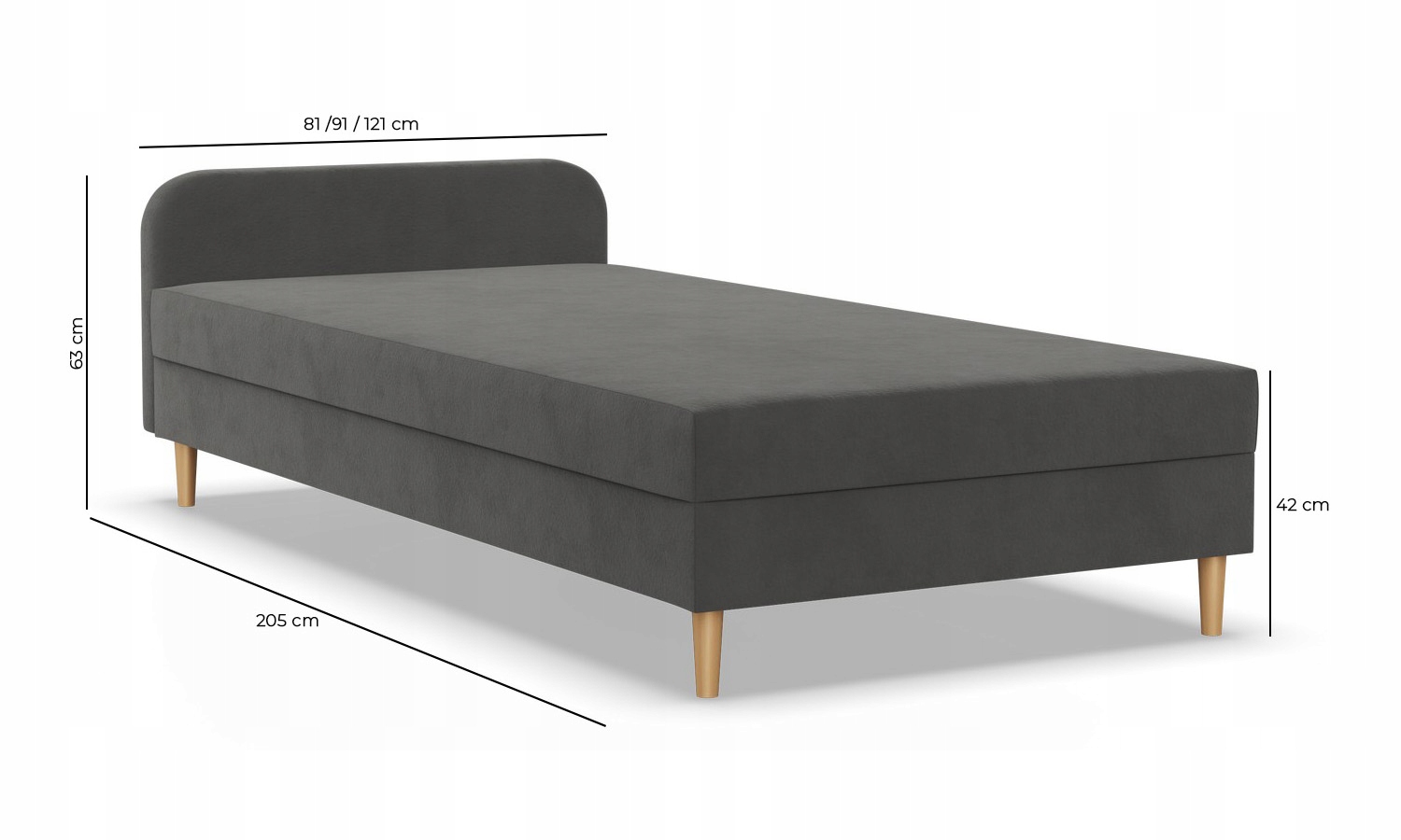 Łóżko Kontynentalne CASPE JASNY SZARY JEDNOOSOBOWE Pojedyncze 120x200