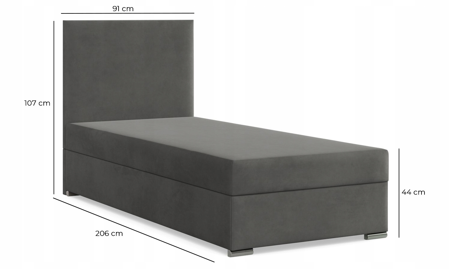 Łóżko Kontynentalne ZONZA JASNY SZARY JEDNOOSOBOWE VELVET Pojedyncze