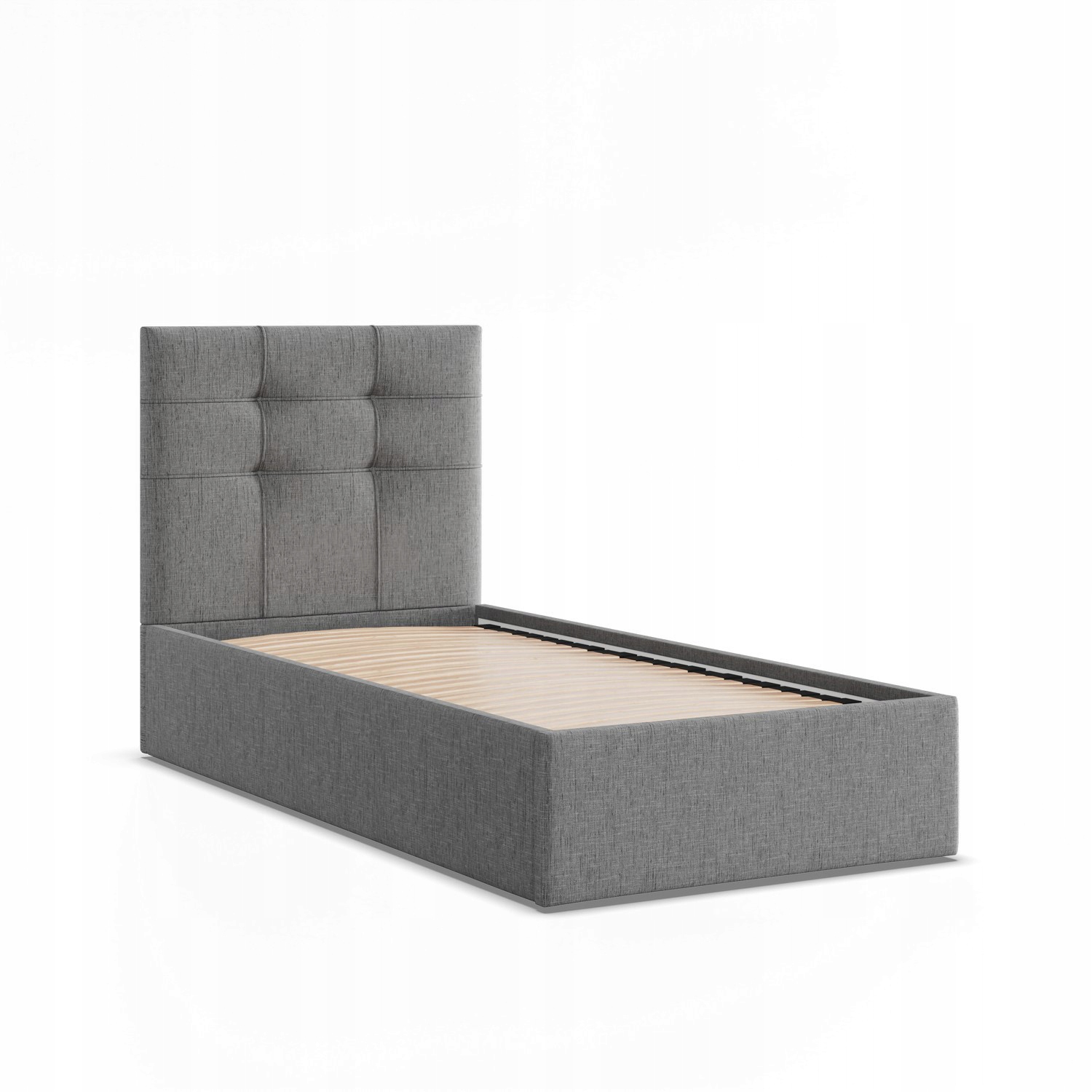 Łóżko Ramowe SORIA JEDNOOSOBOWE Tapicerowane Pojedyncze CIEMNY SZARY