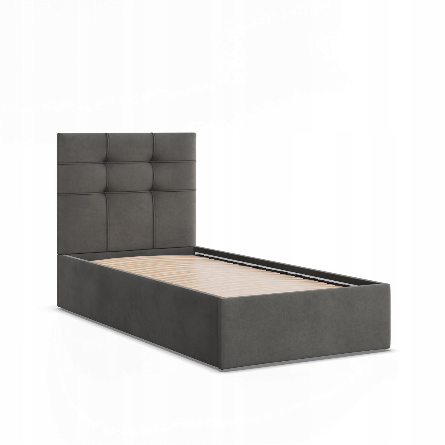 Łóżko Ramowe SORIA JEDNOOSOBOWE Tapicerowane Pojedyncze VELVET CIEMNY SZARY