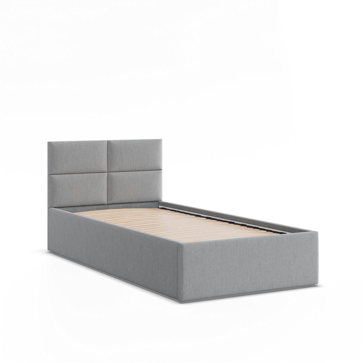 Łóżko Ramowe BORGO JEDNOOSOBOWE Tapicerowane Pojedyncze JASNY SZARY