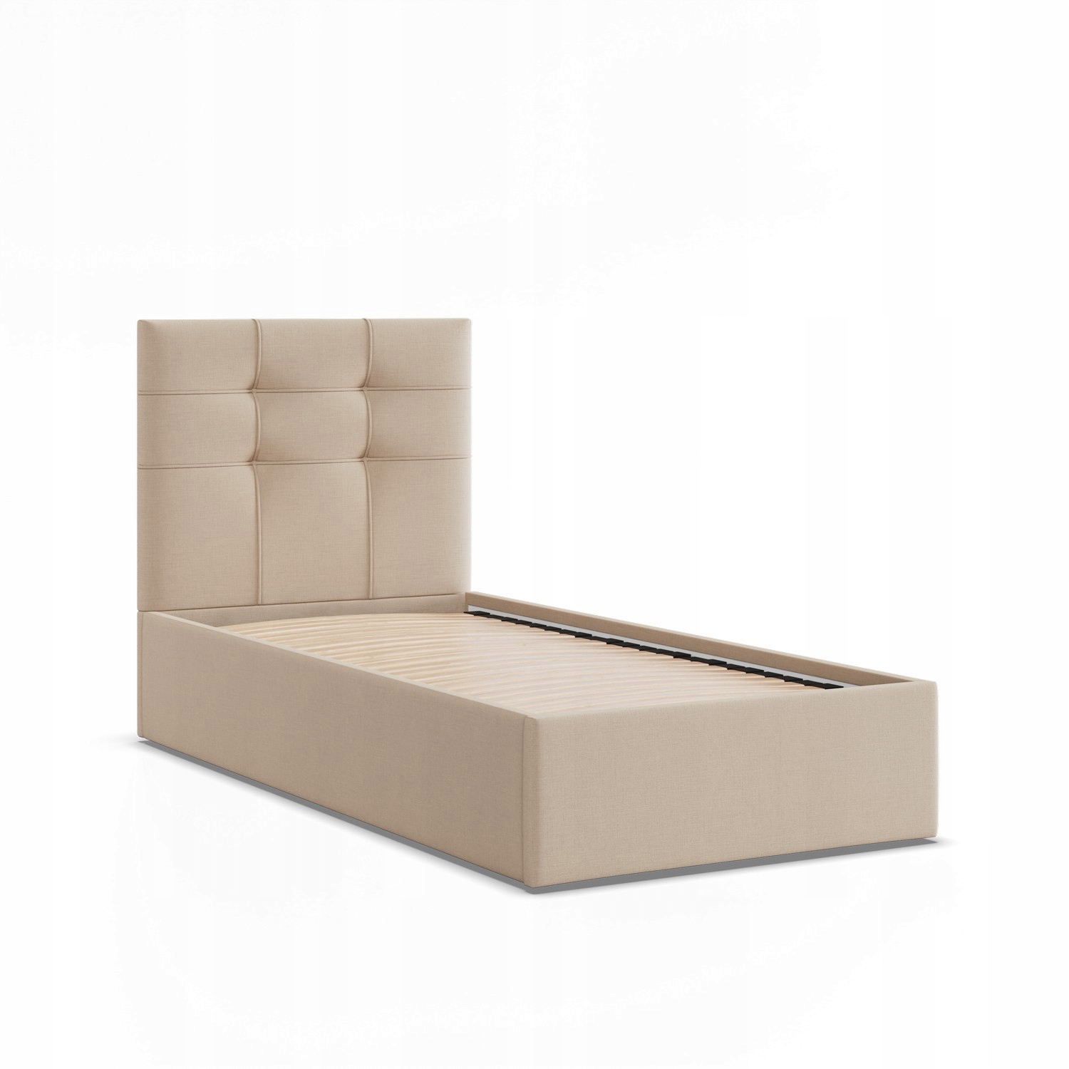 Łóżko Ramowe SORIA JEDNOOSOBOWE Tapicerowane Pojedyncze BEŻOWE