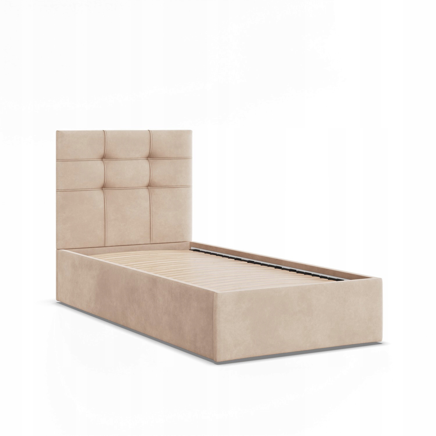 Łóżko Ramowe SORIA JEDNOOSOBOWE Tapicerowane Pojedyncze VELVET BEŻOWE