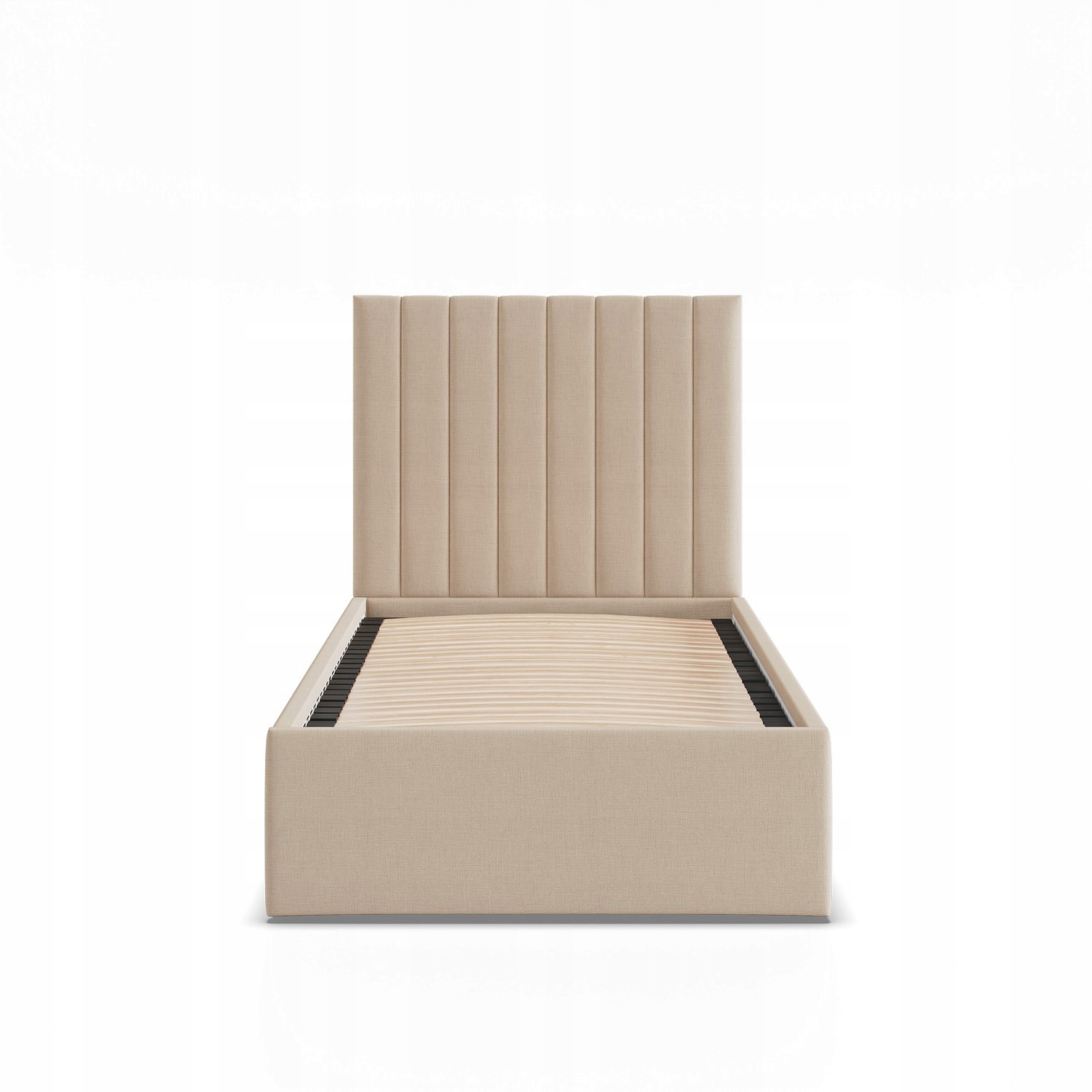 Łóżko Ramowe POLLA BEŻOWE JEDNOOSOBOWE Tapicerowane Pojedyncze