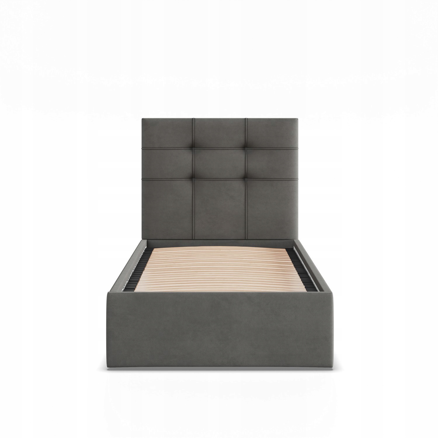 Łóżko Ramowe SORIA JEDNOOSOBOWE Tapicerowane Pojedyncze VELVET CIEMNY SZARY