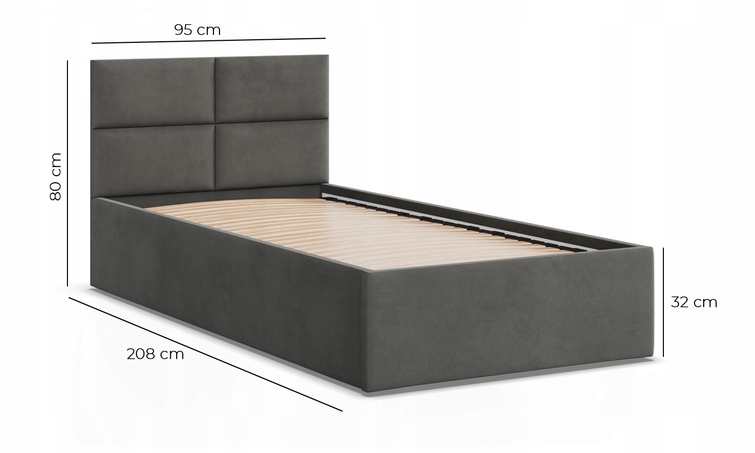 Łóżko Ramowe BORGO JEDNOOSOBOWE Tapicerowane Pojedyncze BEŻOWE