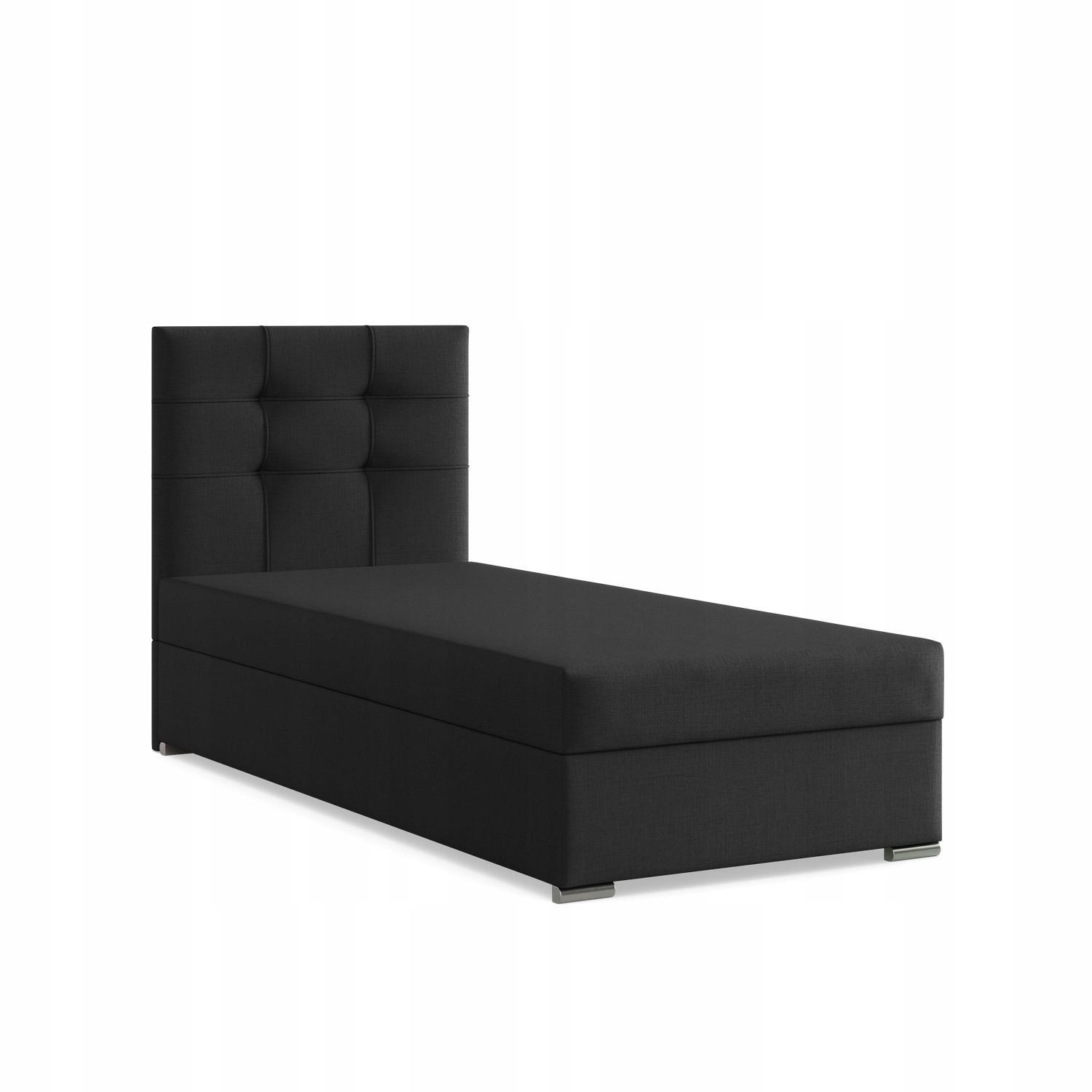 Łóżko Kontynentalne ELDA JEDNOOSOBOWE Tapicerowane Pojedyncze CZARNE