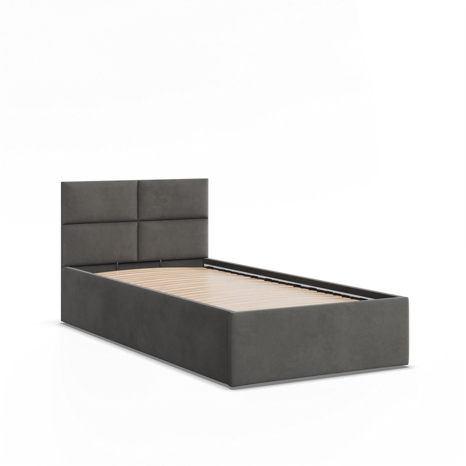 Łóżko Ramowe BORGO JEDNOOSOBOWE Tapicerowane Pojedyncze CIEMNY SZARY