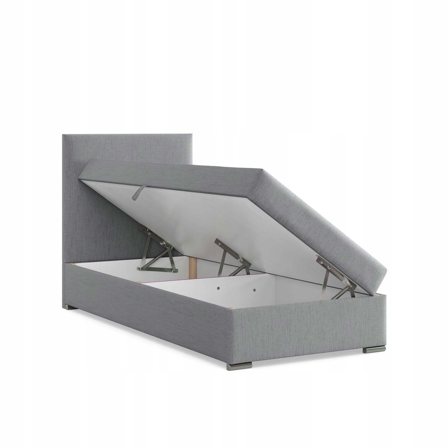 Łóżko Kontynentalne CALVI JEDNOOSOBOWE Tapicerowane Pojedyncze JASNY SZARY