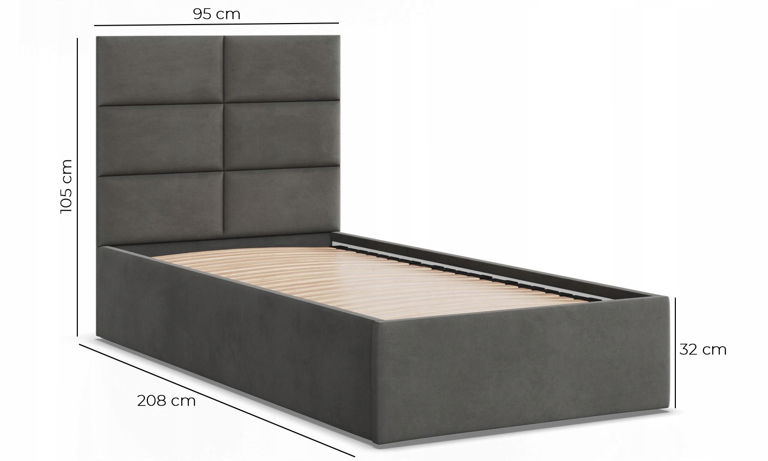 Łóżko Ramowe YORK JEDNOOSOBOWE Tapicerowane Pojedyncze VELVET CIEMNY SZARY