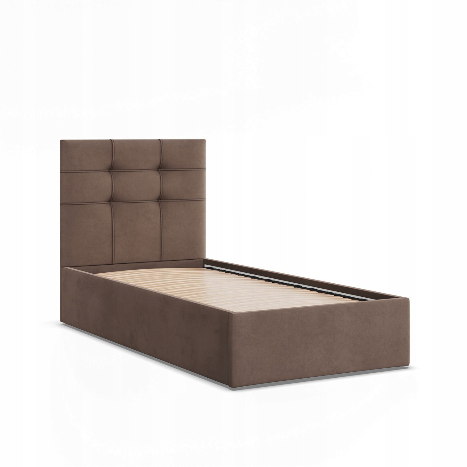 Łóżko Ramowe SORIA BRĄZOWE JEDNOOSOBOWE Tapicerowane Pojedyncze VELVET