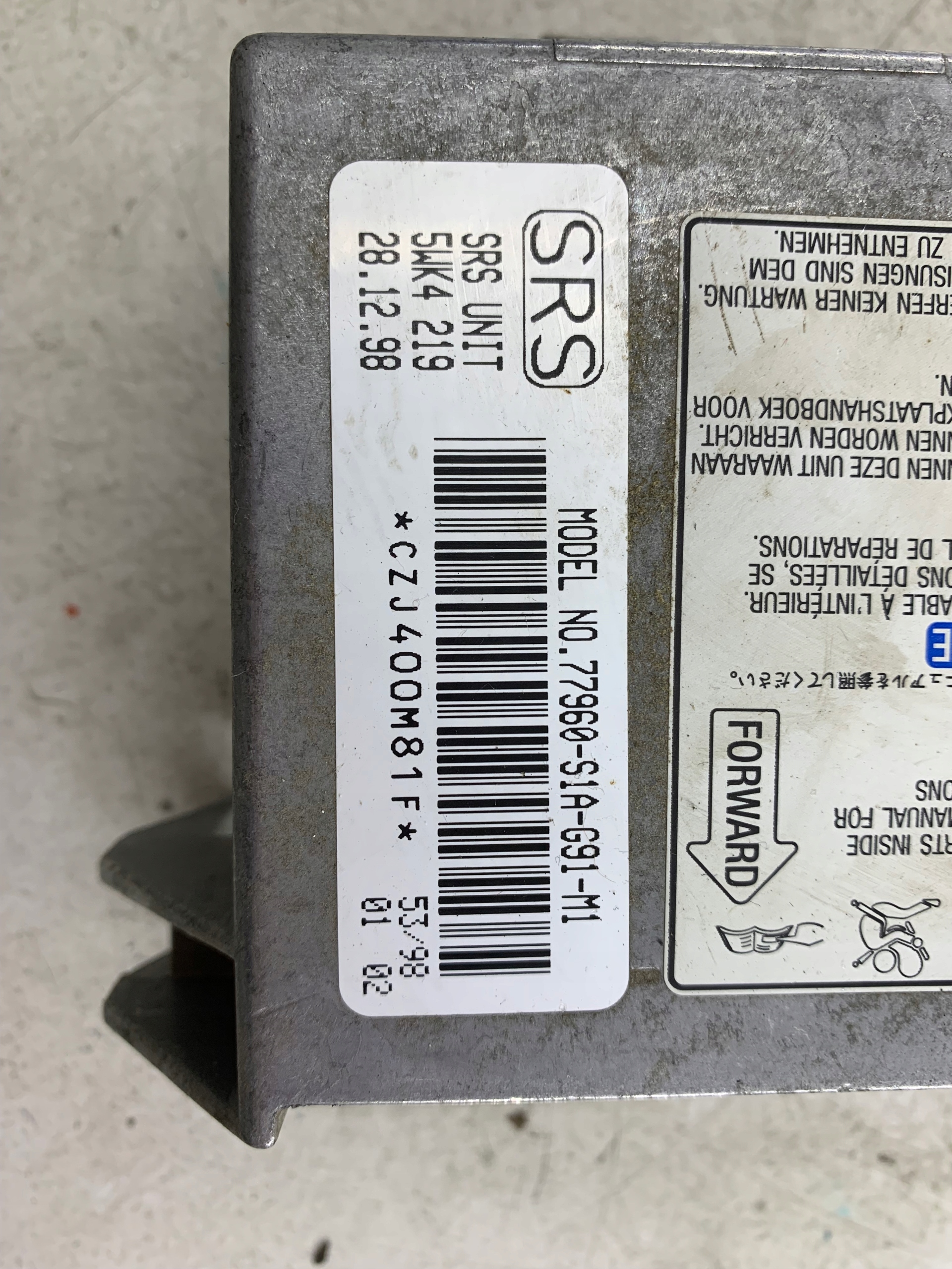 HONDA ACCORD VI SENSOR MODUŁ PODUSZEK POWIETRZNYCH 77960-S1A-G91-M1 - zdjęcie 5