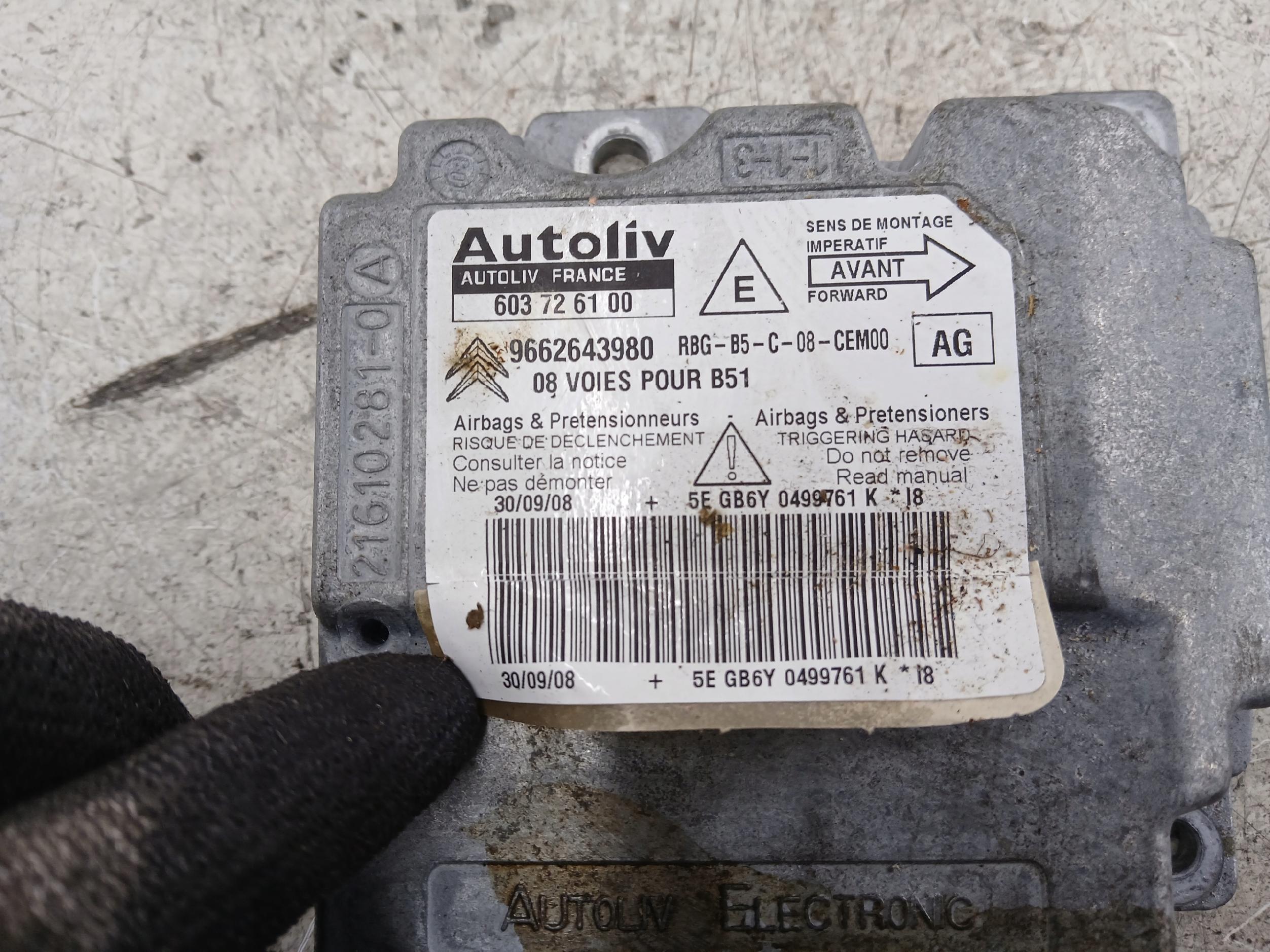 Dodatkowe zdjęcie używanej części: CITROEN C4 I SENSOR CZUJNIK AIRBAG 9662643980