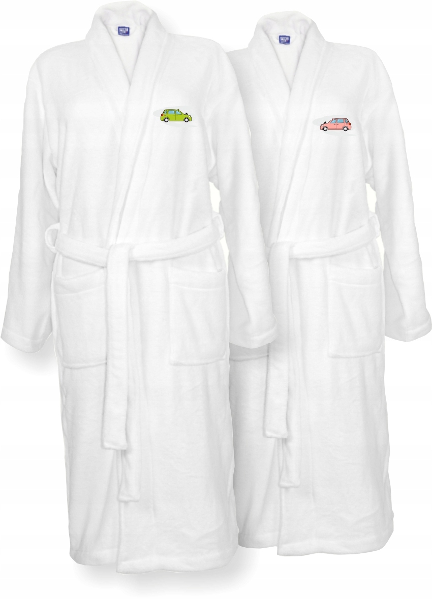 SZLAFROKI BIAŁE Z HAFTEM 2 szt unisex PREZENT personalizowany dużo wzorów