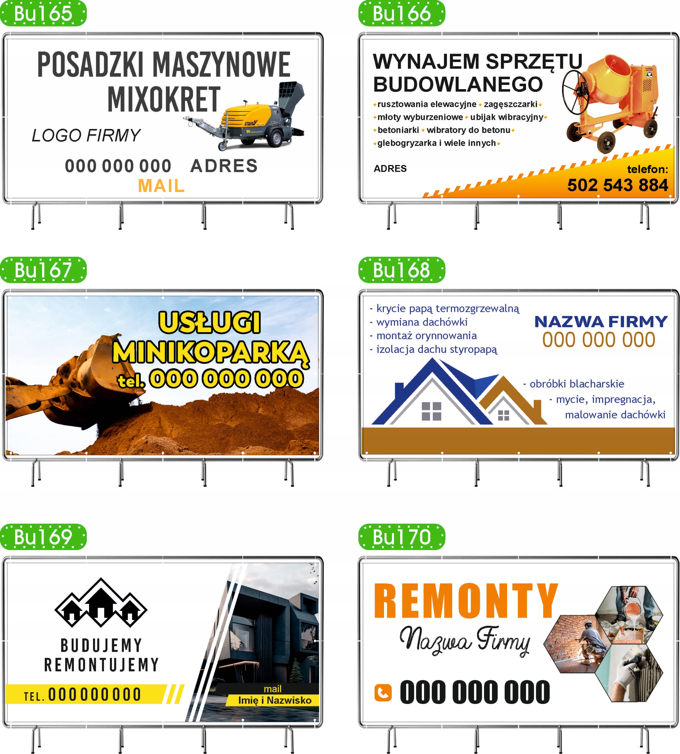 BANER REKLAMOWY 200x100 cm plandeka dużo wzorów USŁUGI KOPARKO ŁADOWARKĄ