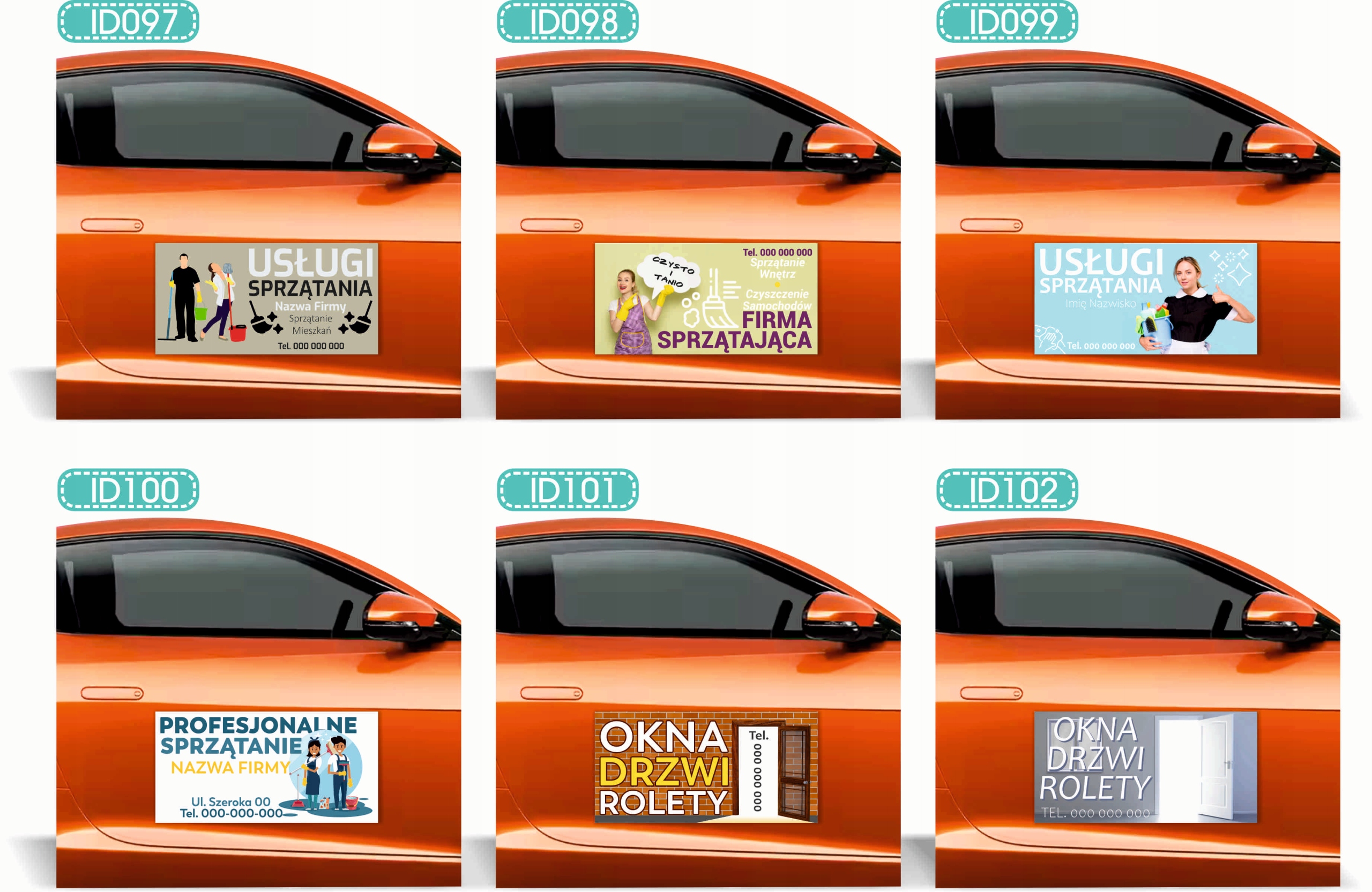 Magnes na samochód reklama magnetyczna 60x30 USŁUGI SPRZĄTANIE dużo wzorów