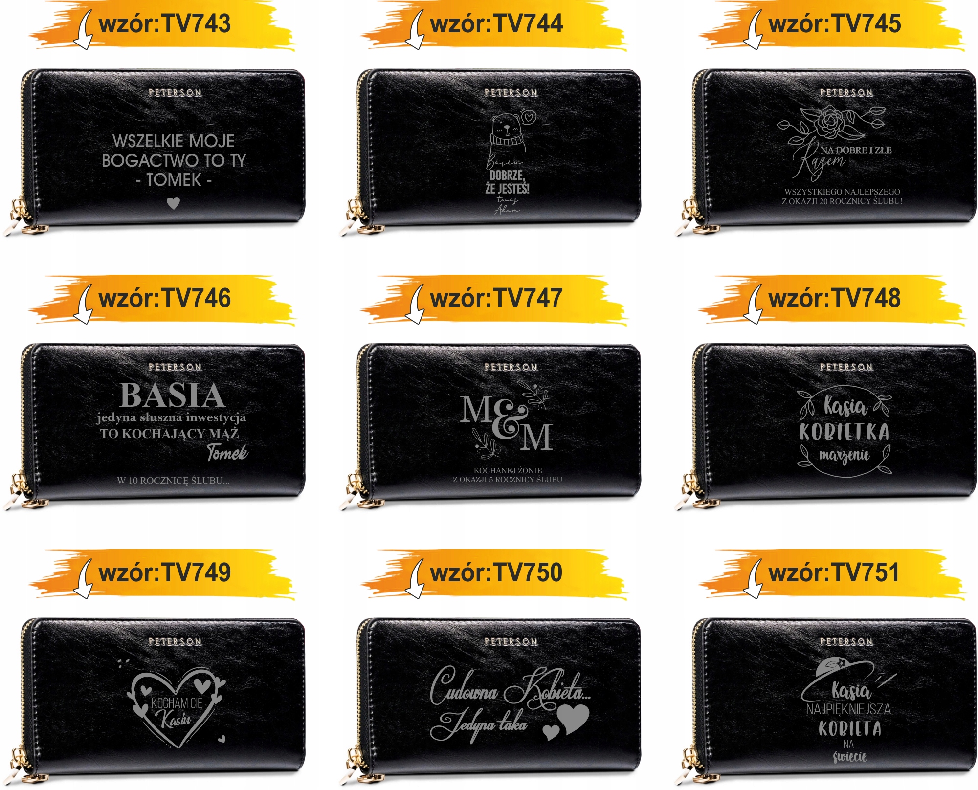 Portfel damski skórzany czarny GRAWER personalizowany prezent twój napis