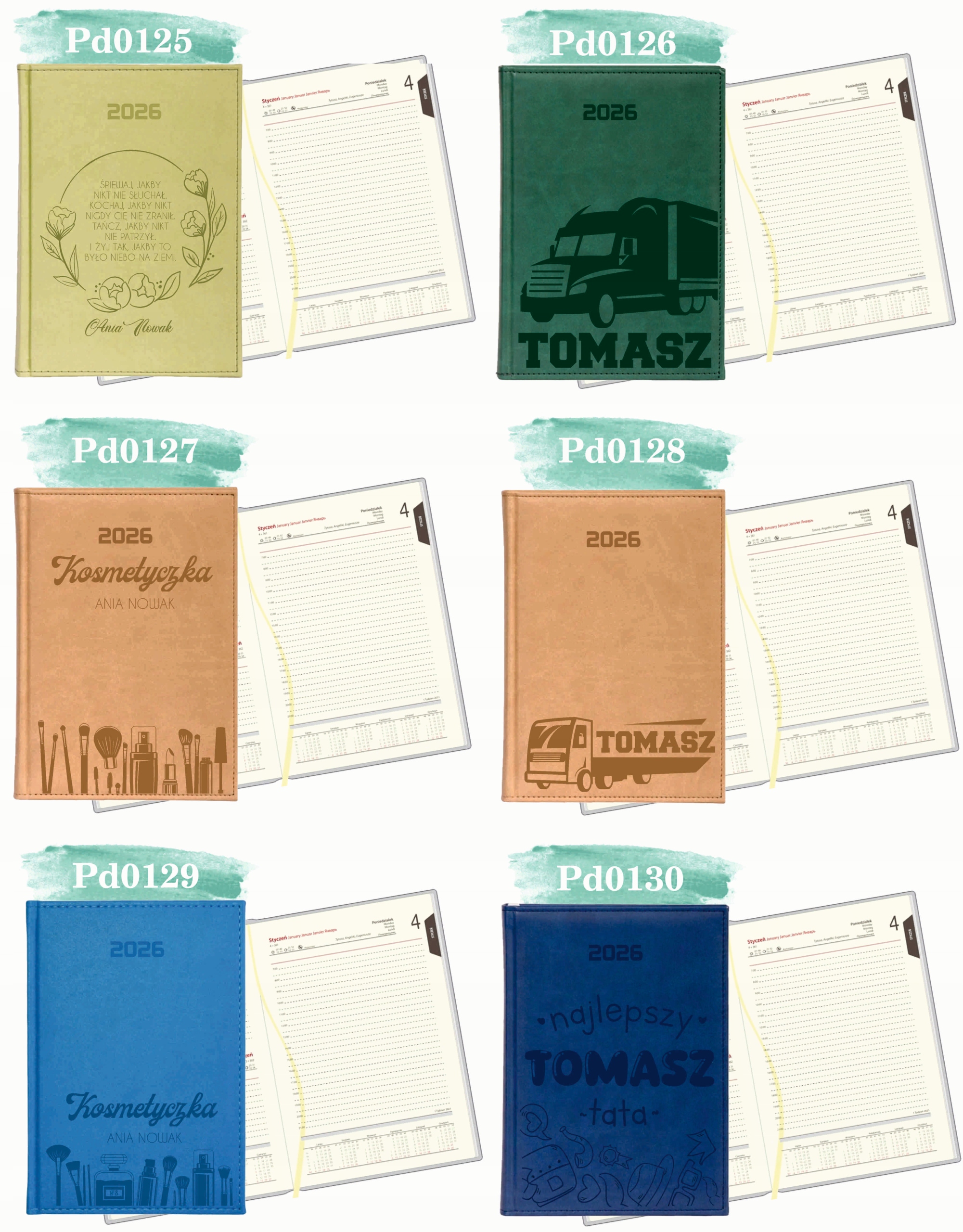 GRAWEROWANY KALENDARZ książkowy A5 2026 personalizacja duży wybór wzorów