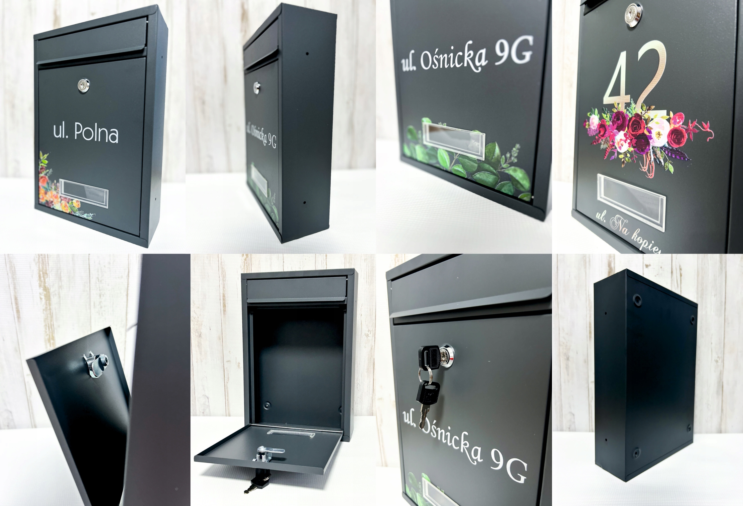 SKRZYNKA NA LISTY POCZTOWA stal z nadrukiem UV adres numer domu miejscowość