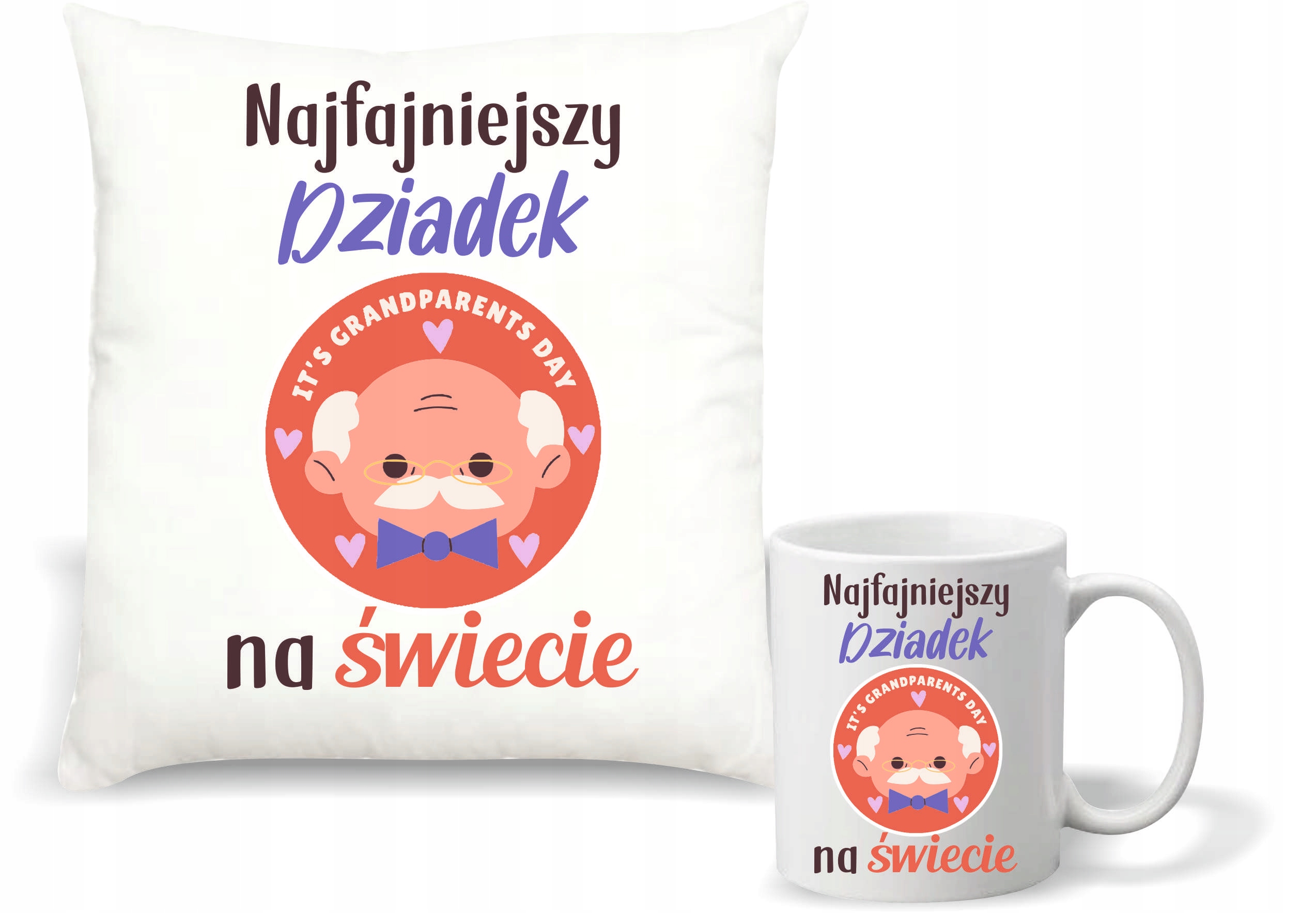 Zestaw PODUSZKA i KUBEK nadruk PREZENT najfajniejszy DZIADEK na świecie