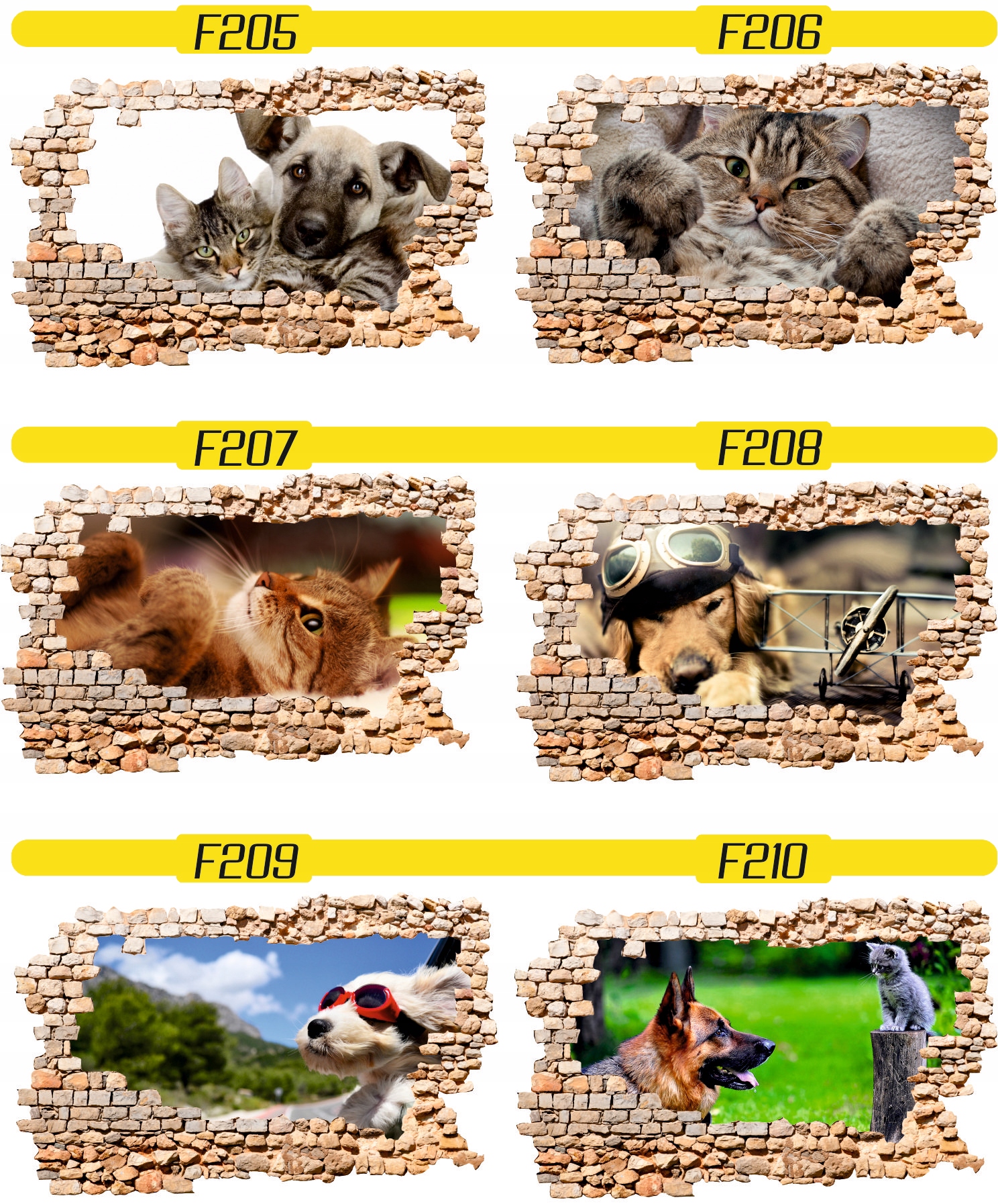 Naklejka samoprzylepna dziura 3D psy koty słodkie