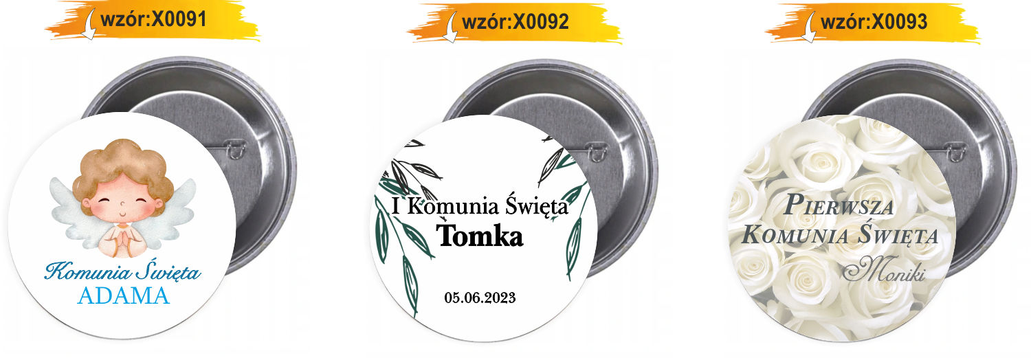 Przypinki buttony DZIĘKUJE! I KOMUNIA ŚWIĘTA
