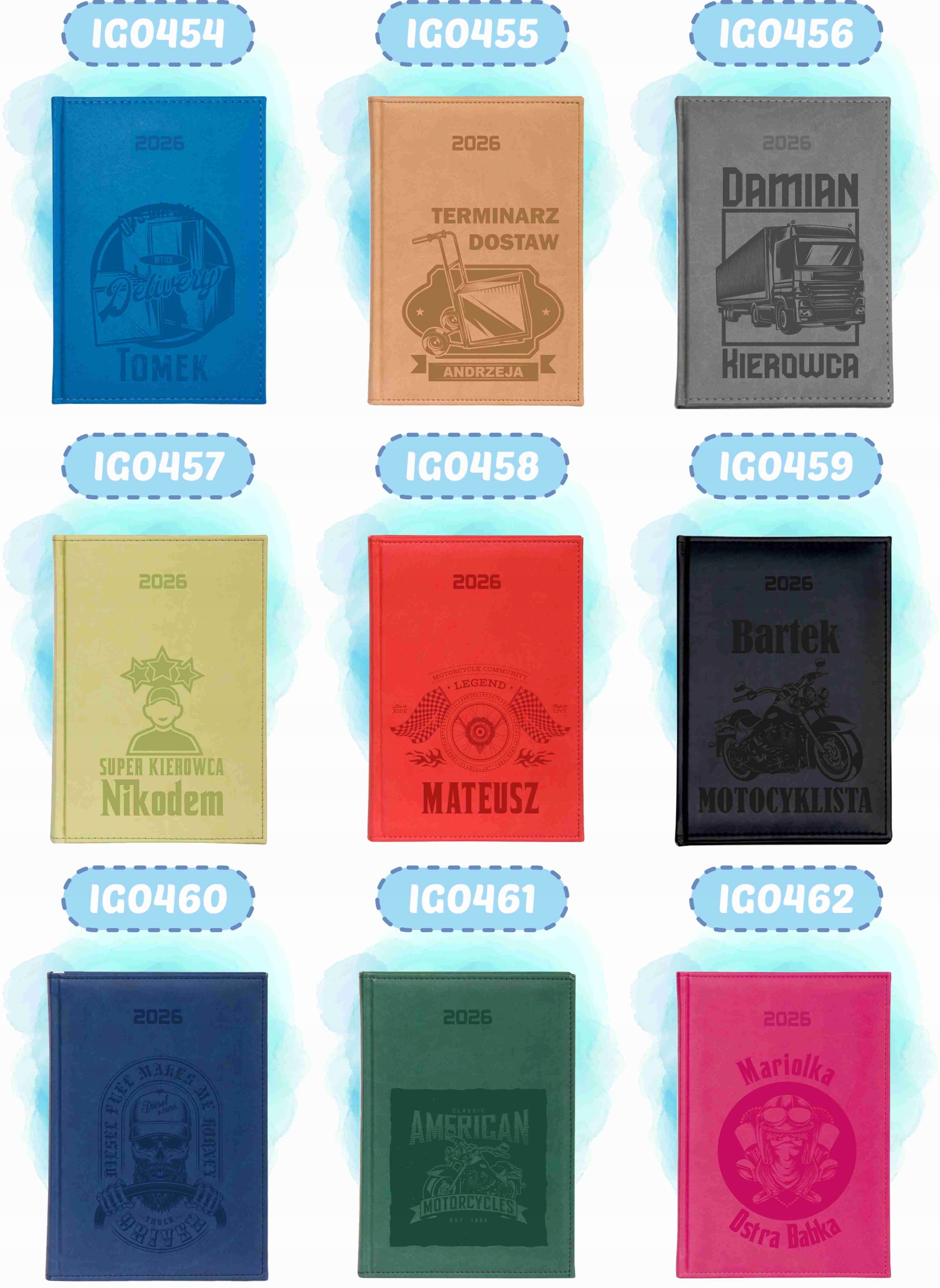 GRAWEROWANY KALENDARZ DZIENNY A5 2026 PREZENT DUŻO WZORÓW TWÓJ NAPIS