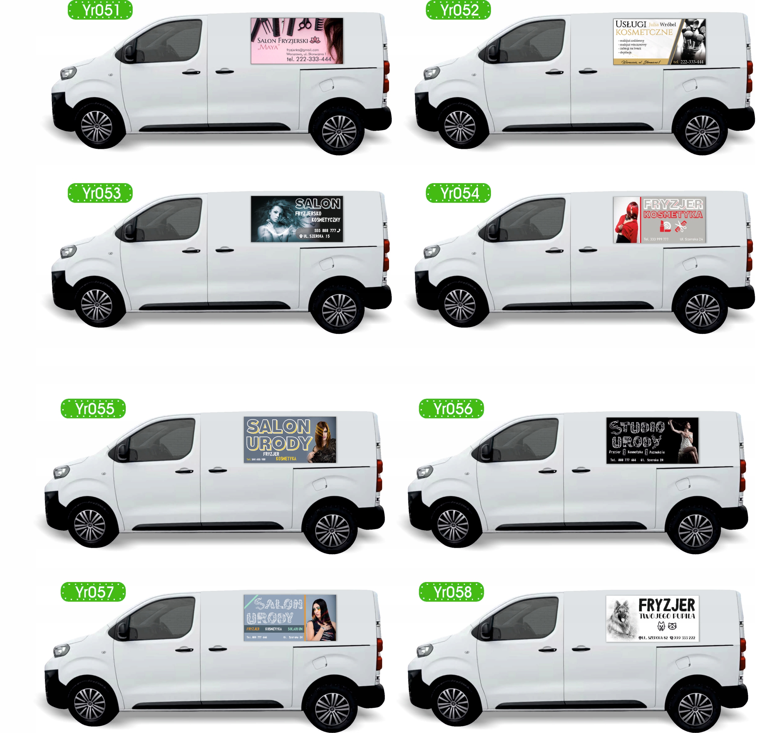 Reklama Naklejka na samochód SALON FRYZJERSKI gotowe projekty 0,5 m2