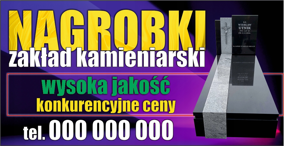 BANER OCZKOWANY reklamowy 100x50cm różne wzory ZAKŁAD KAMIENIARSKI PROMOCJA
