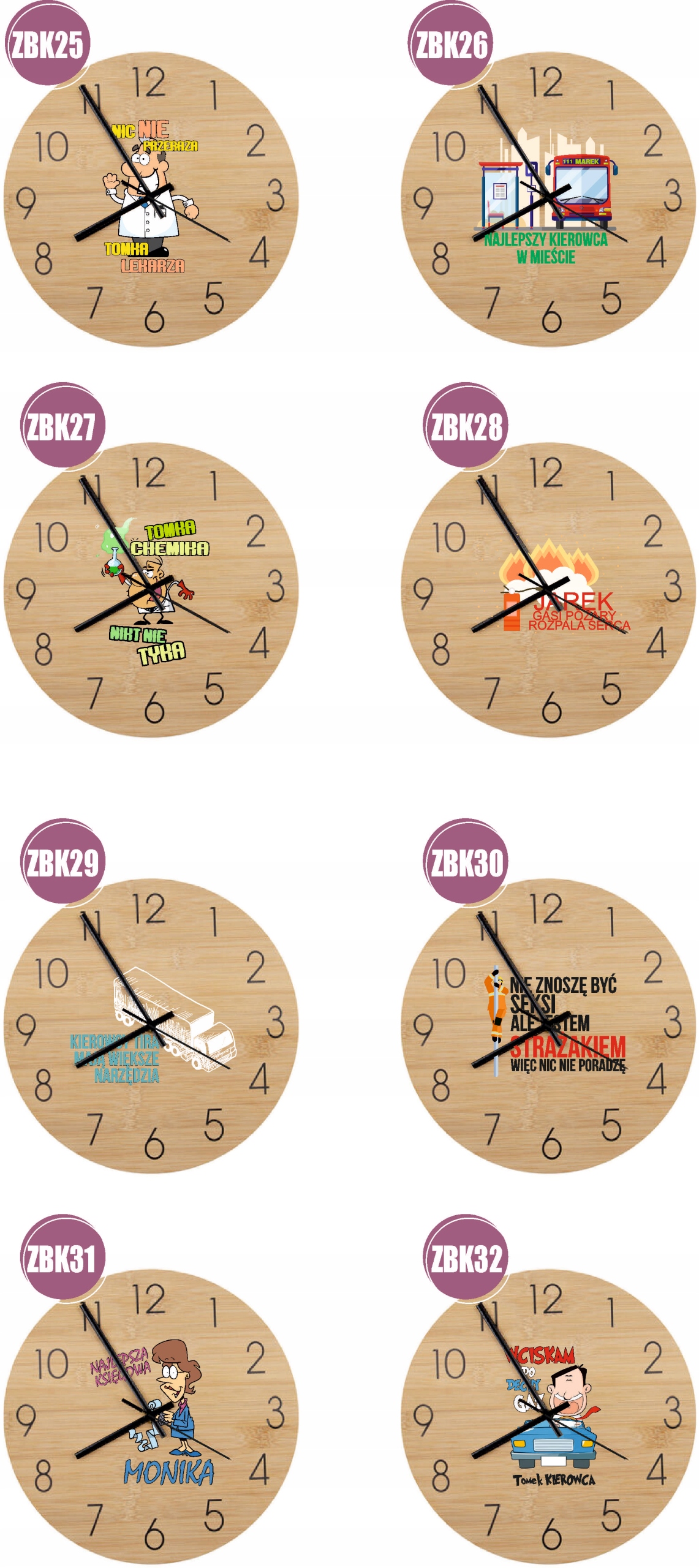 Bambusowy ZEGAR ścienny z nadrukiem UV prezent dla STRAŻAKA