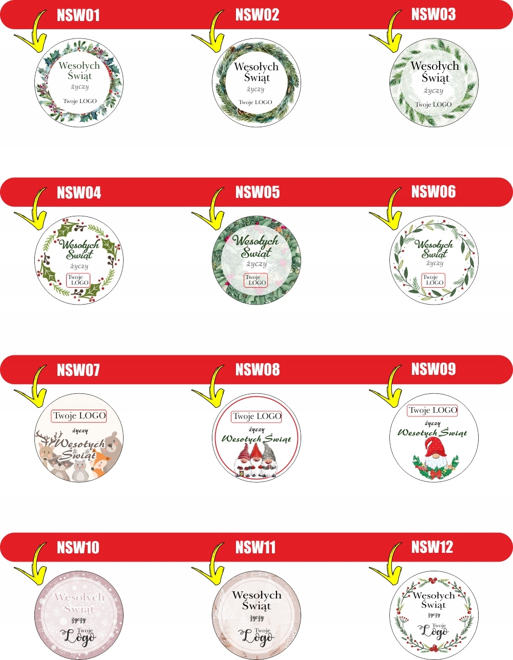 naklejki ŚWIĄTECZNE z życzeniami do prezentów na paczki z twoim LOGO 100szt