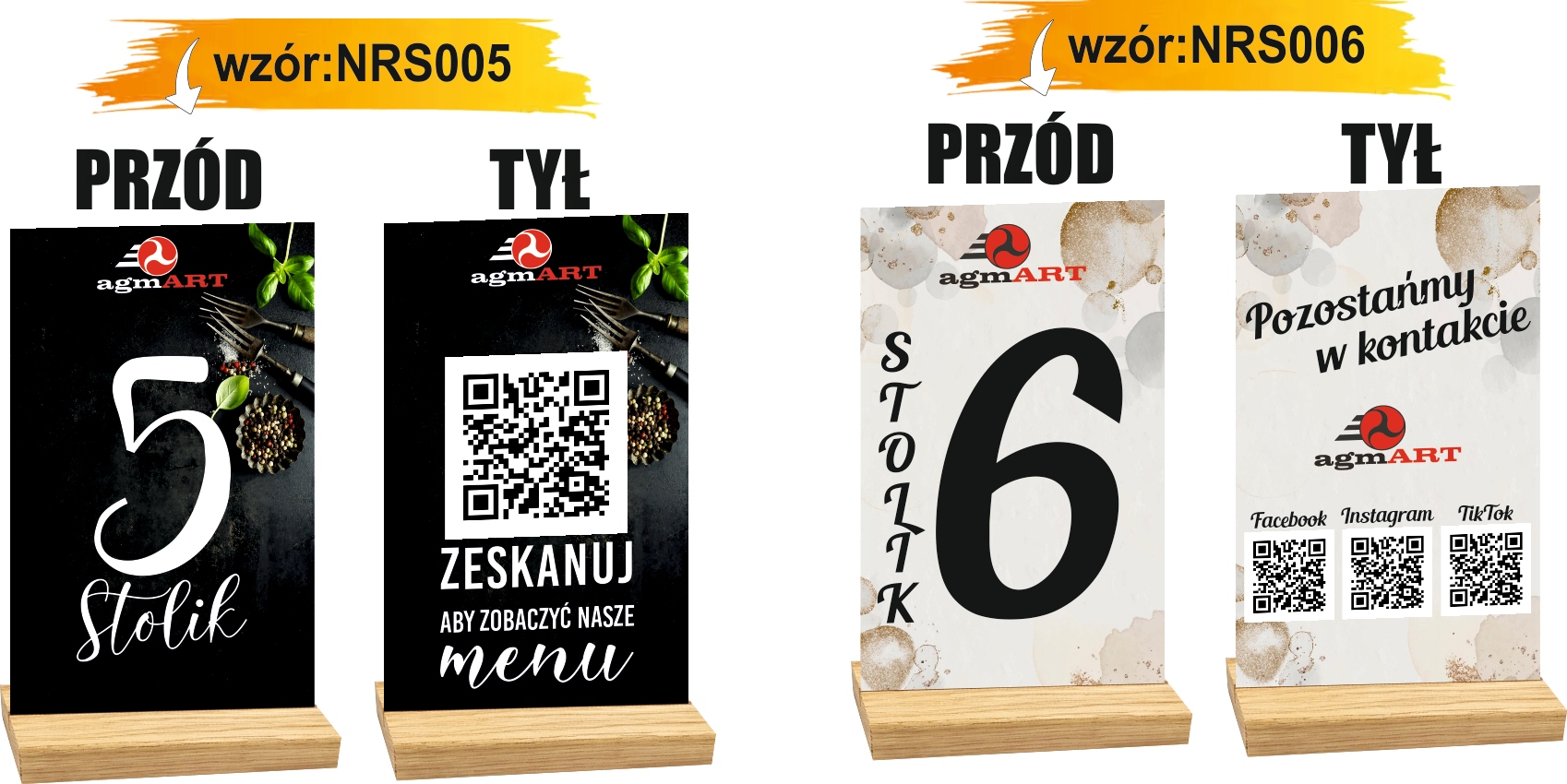 NUMER STOLIKA RESTAURACJA KOD QR LOGO z nadrukiem dużo wzorów