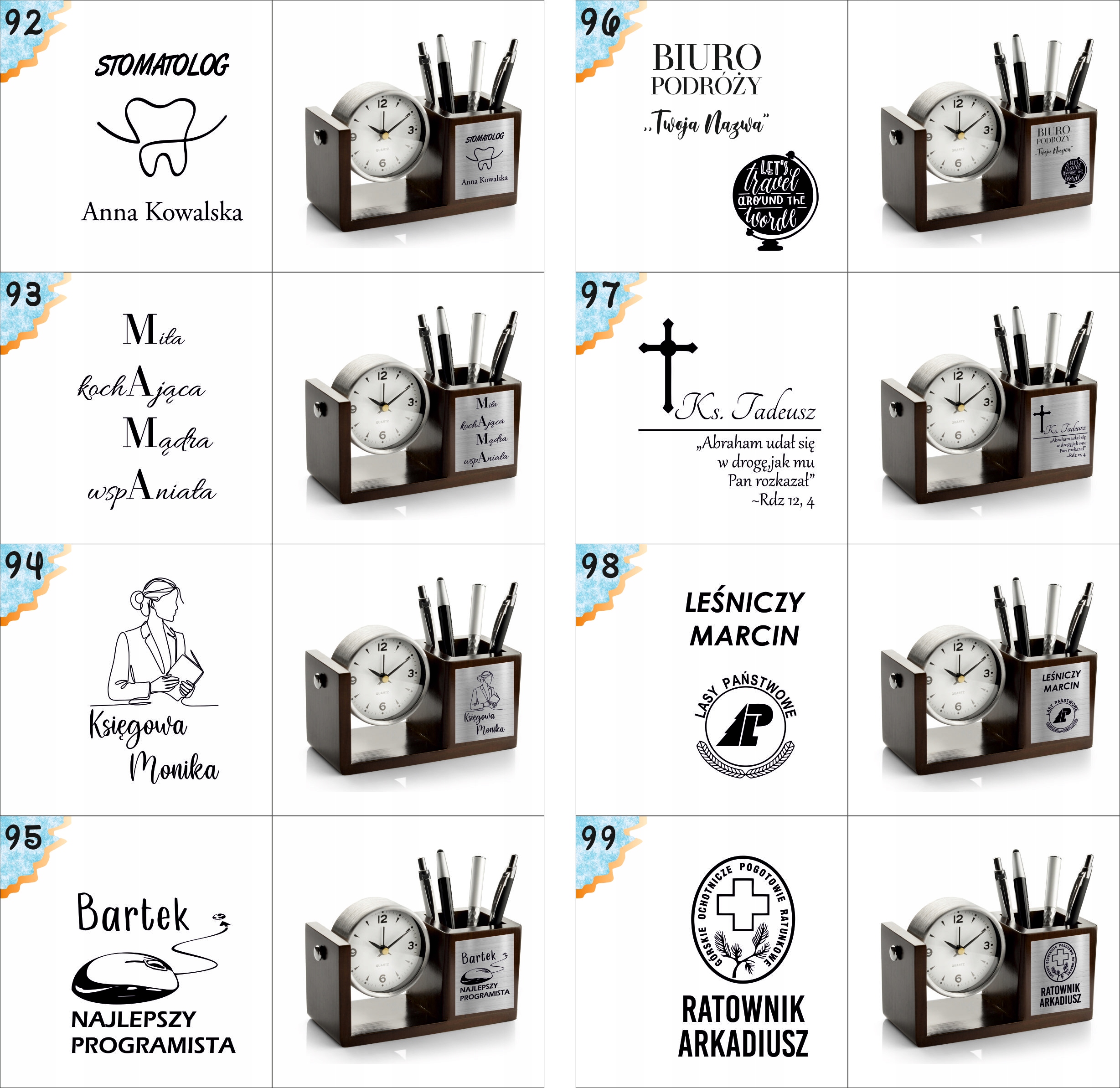 Nowoczesny przybornik z zegarem z Twoim tekstem imieniem DLA KSIĘGOWEJ