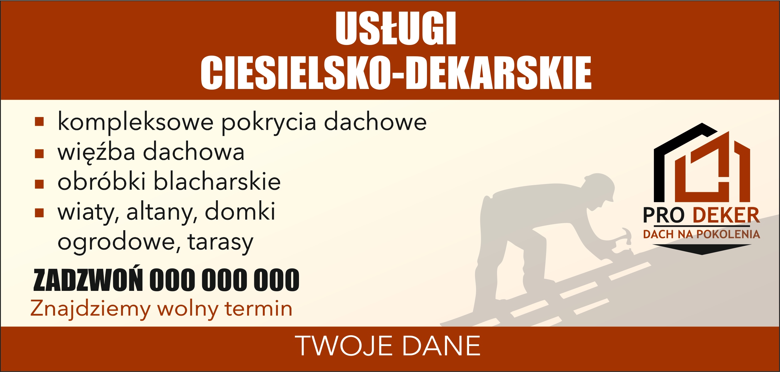 BANER REKLAMOWY projekt 130x80 cm USŁUGI BUDOWLANE